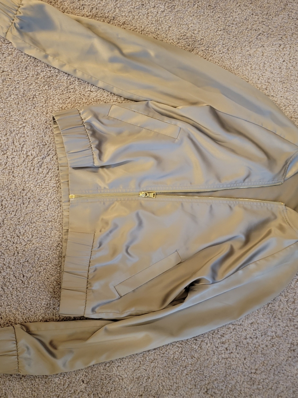Express Womens's Beige Satin Zip-Front Bomber Jacket
